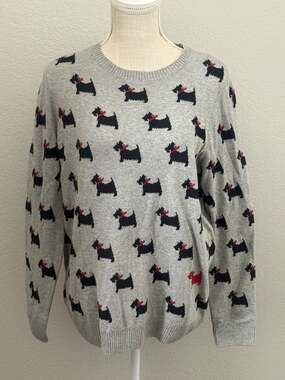 Charter Club Women’s Gray Scottie Dog Holiday Pullover Sweater Preppy Novelty L